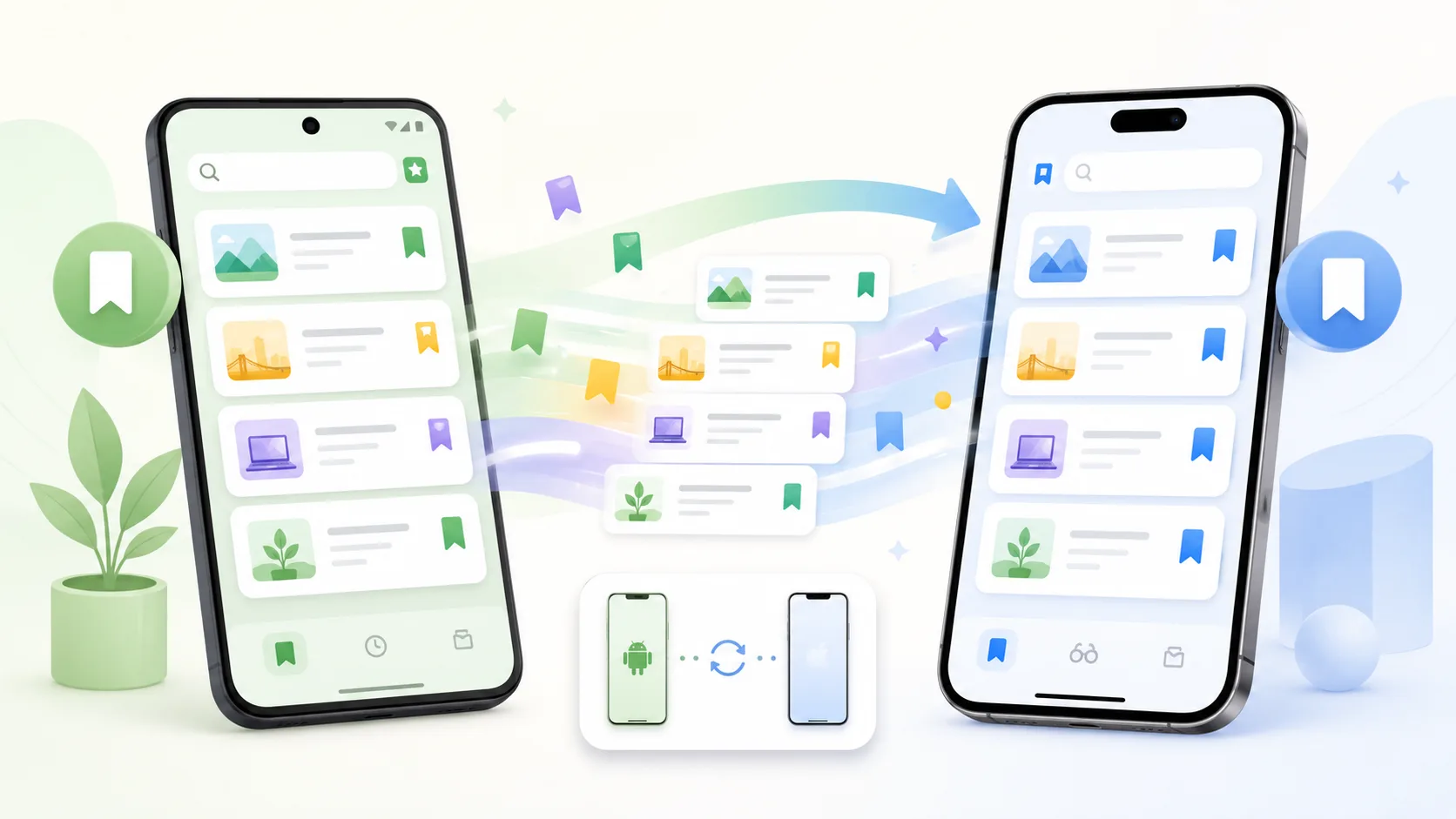 Transfer bookmarks to a new phone: Chrome via Google sync, Samsung via Smart Switch, Safari via iCloud, Tuckii via a backup file