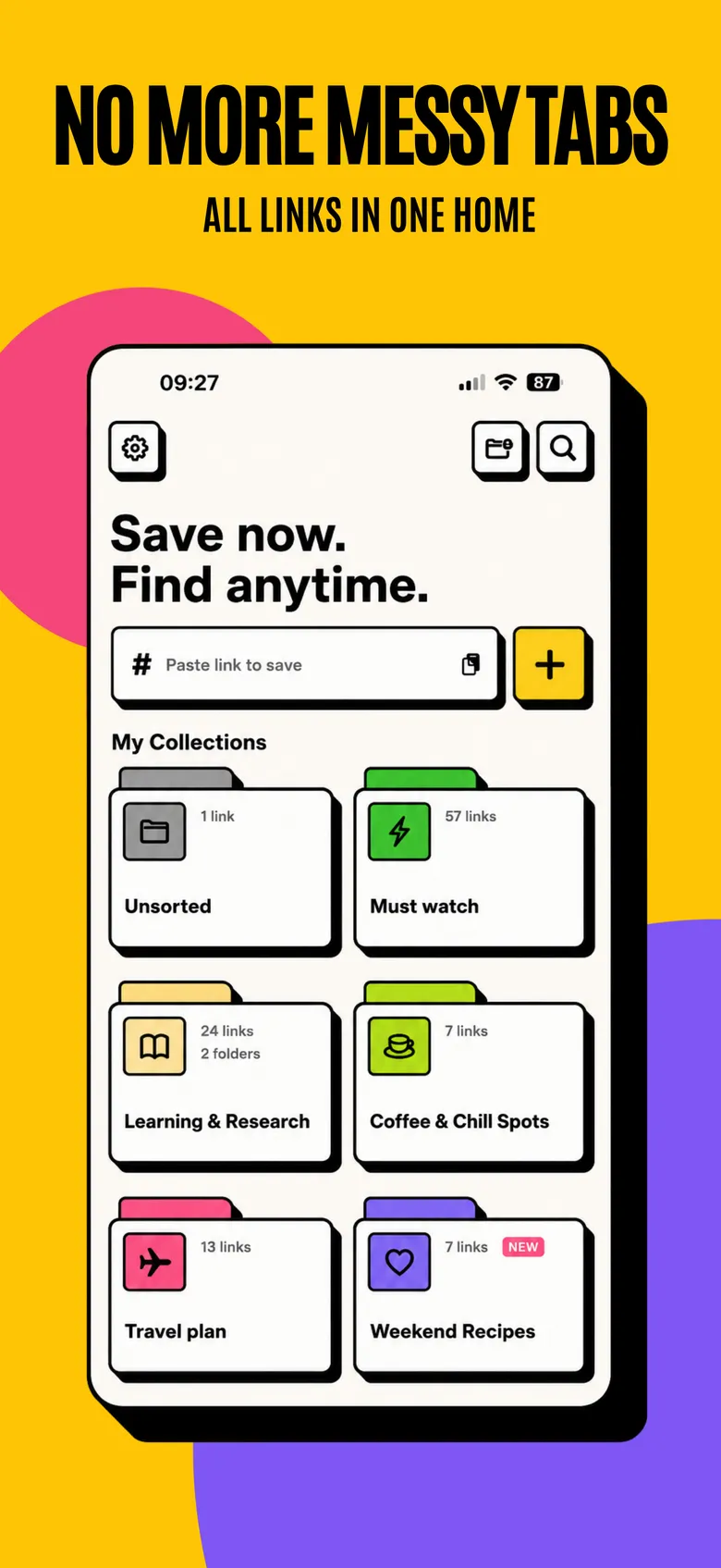 Tuckii bookmark manager app — no more messy tabs, all links in one home