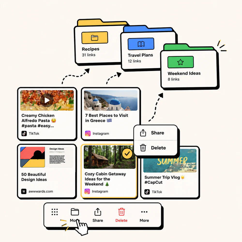 Organizing saved links into collections and using bulk actions in Tuckii