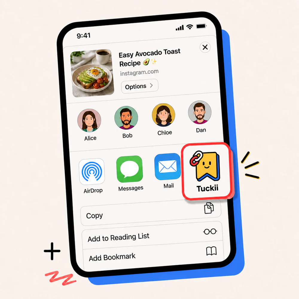 Choosing Tuckii from the phone share sheet to save a link