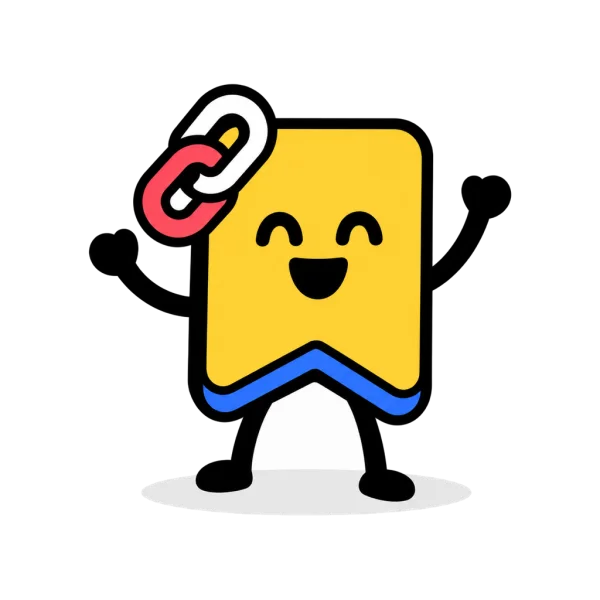 The Tuckii mascot, a yellow bookmark with a paperclip, cheering